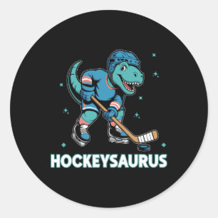 Pegatina Redonda Hockeysaurus Dinosaurio Divertido Trex Hockey Niño