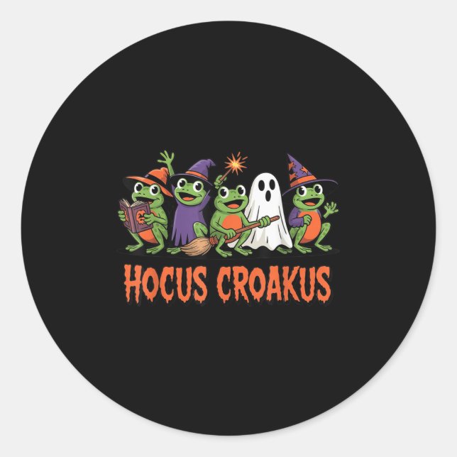 Pegatina Redonda Hocus Croakus Frog Halloween Magic Spell Funny Wit (Anverso)