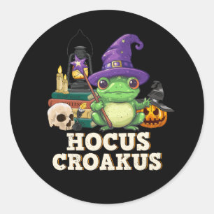 Pegatina Redonda Hocus Croakus Spooky Halloween Frog Witch Gorra Fu