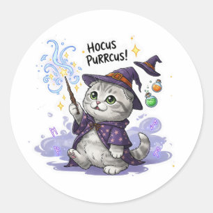 Pegatina Redonda Hocus Purrcus Fold - Halloween de gatos fríos en E