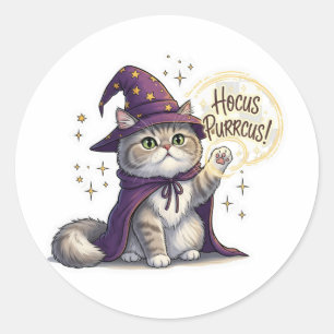 Pegatina Redonda Hocus Purrcus Persian - Gracioso gato Halloween