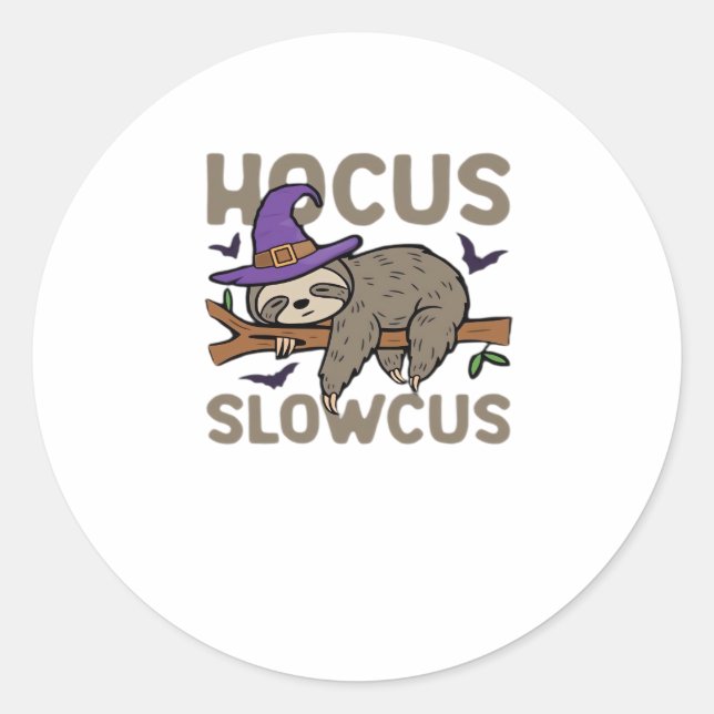 Pegatina Redonda Hocus Slowcus Funny Halloween Sloth Classic T-Shir (Anverso)