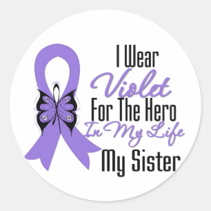 Pegatina Redonda Hodgkins Lymphoma Ribbon Mi Héroe Mi Hermana
