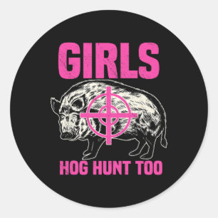 Pegatina Redonda Hog Hung Boar Cazador de Cerdos