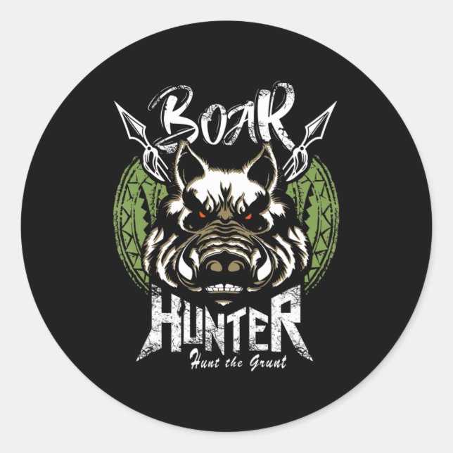 Pegatina Redonda Hog Hunting Fun Boar Hunter Gift (Anverso)