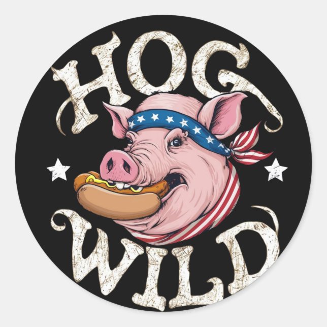 Pegatina Redonda Hog Wild (Anverso)