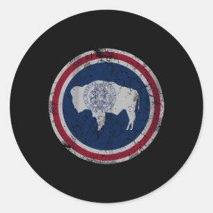 Pegatina Redonda Hogar de la familia de la bandera Wyoming con prob