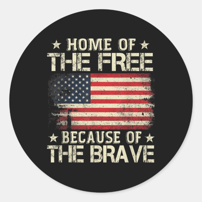 Pegatina Redonda Hogar De Los Libres Por La Valiente Bandera Estado (Anverso)