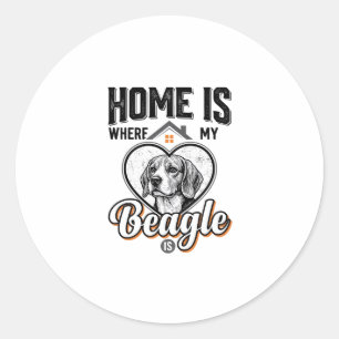 Pegatina Redonda Hogar Es Donde Está Mi Beagle Diseño Vintage De Pe