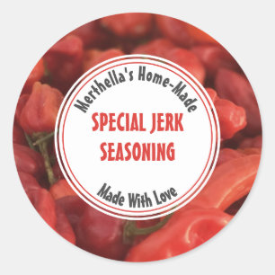 Pegatina Redonda Hogar Hecha JERK SEASONING Scotch Bonnet