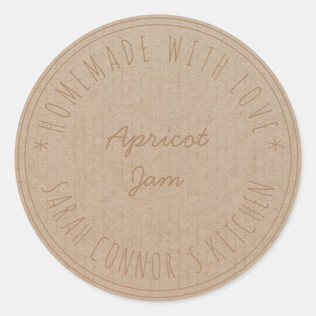 Pegatina Redonda Hogar hecho con amor Apricot Jam canning Kraft (Anverso)