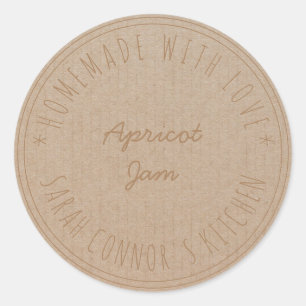 Pegatina Redonda Hogar hecho con amor Apricot Jam canning Kraft