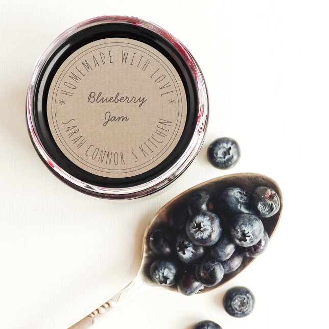 Pegatina Redonda Hogar hecho con amor Blueberry Jam Kraft Paper (Home made with love Blueberry Jam Kraft Paper Classic Round Sticker
)