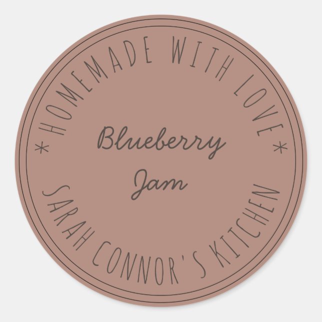 Pegatina Redonda Hogar hecho con amor Blueberry Jam Terracotta Clas (Anverso)