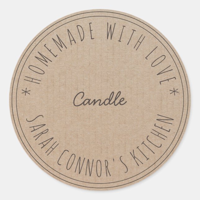 Pegatina Redonda Hogar hecho con amor Candle Kraft Paper (Anverso)
