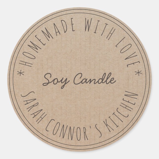 Pegatina Redonda Hogar hecho con amor Candle Kraft Paper (Anverso)