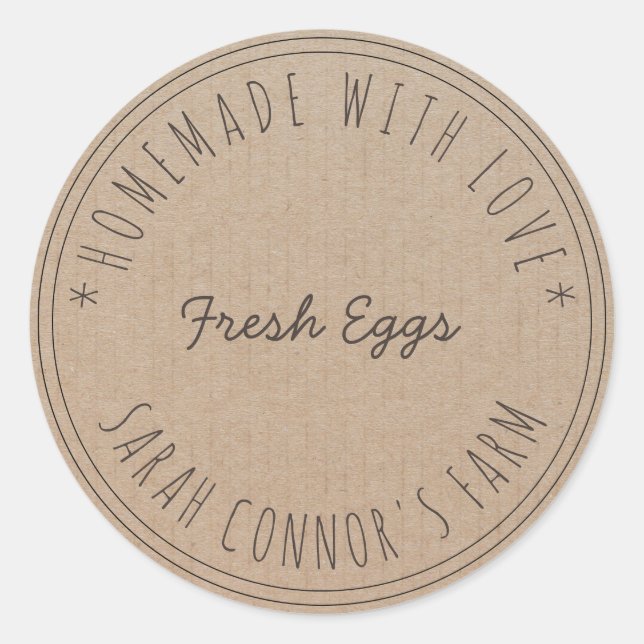 Pegatina Redonda Hogar hecho con amor Fresh Eggs Kraft Paper Classi (Anverso)