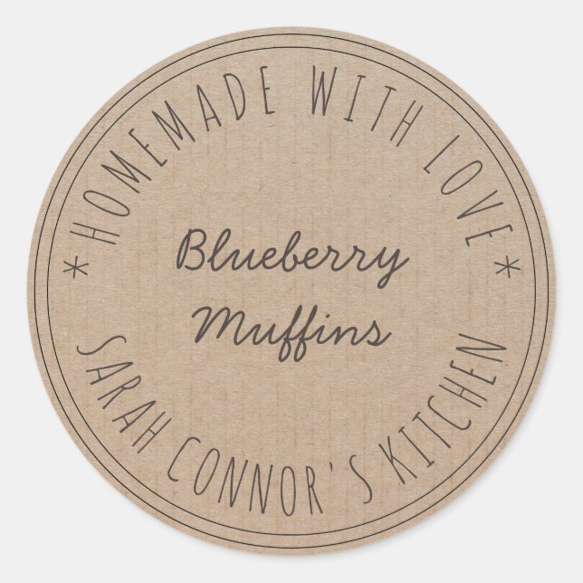 Pegatina Redonda Hogar hecho con amor Muffins Kraft Baking Kraft (Anverso)