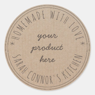Pegatina Redonda Hogar hecho con amor Papel Kraft personalizado