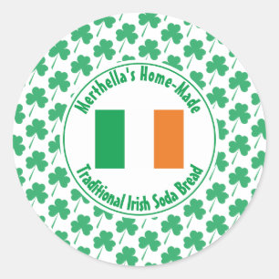 Pegatina Redonda Hogar HECHO IRISH SODA BREAD Bandera de Irlanda Sh