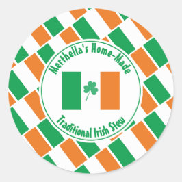 Pegatina Redonda Hogar Hecho IRISH STEW Bandera de Irlanda Shamrock