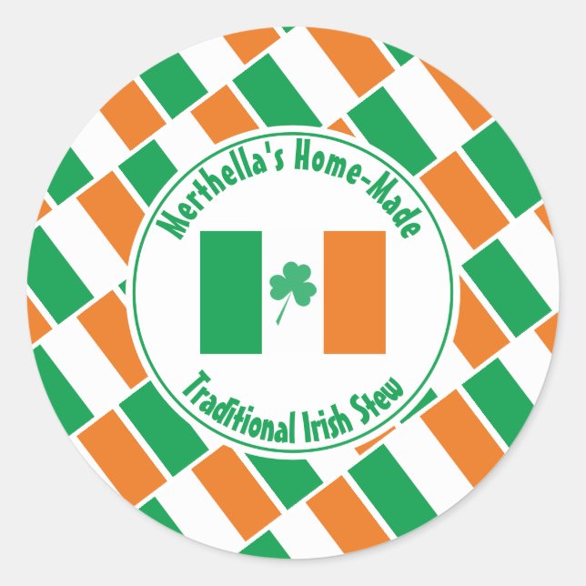 Pegatina Redonda Hogar Hecho IRISH STEW Bandera de Irlanda Shamrock (Anverso)