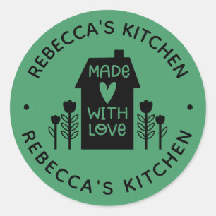 Pegatina Redonda Hogar verde personalizado hecho con amor