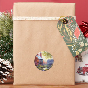 Pegatina Redonda Hogares/arroyos/bosques/pintura