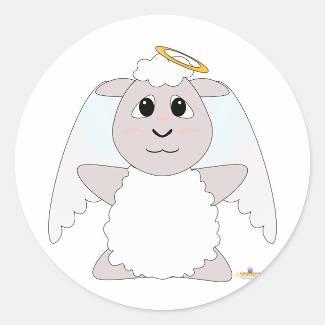 Pegatina Redonda Hoggable Angel White Sheep (Anverso)