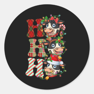 Pegatina Redonda Hohoho Vaca a Santa Claus Gorra reno Merry Christm
