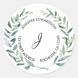 Pegatina Redonda Hoja de agua deja dirección de retorno de monogram
