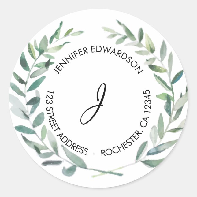 Pegatina Redonda Hoja de agua deja dirección de retorno de monogram (Anverso)