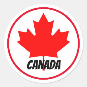 Pegatina Redonda Hoja de arce canadiense brillante Día de Canadá Ro
