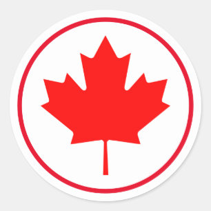 Pegatina Redonda Hoja de arce canadiense brillante Día de Canadá Ro
