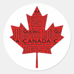 Pegatina Redonda Hoja de arce canadiense con texto