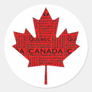 Pegatina Redonda Hoja de arce canadiense con texto
