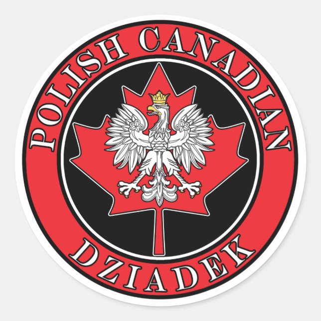 Pegatina Redonda Hoja de arce canadiense polaca Dziadek (Anverso)