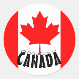 Pegatina Redonda Hoja de Arce Roja Brillante Bandera de Canadá