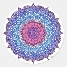 Pegatina Redonda Hoja de Flor Púrpura Mandala