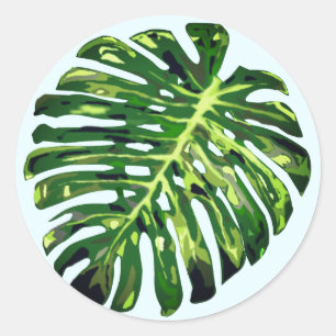 Pegatina Redonda Hoja de Monstera Tropical - Exótica -
