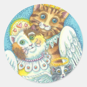 Pegatina Redonda Hoja de PEGATINAS de la familia Angel Cat PURRS