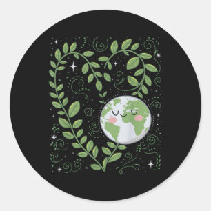 Pegatina Redonda Hoja de Planta Ambiental Heart Earth Day 2025