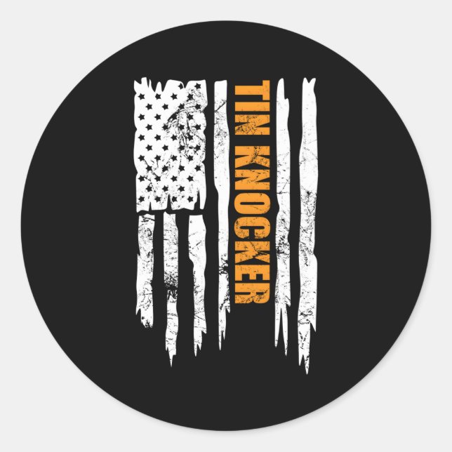 Pegatina Redonda Hoja de Tin Knocker Metalizado trabajador estadoun (Anverso)