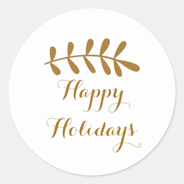 Pegatina Redonda Hoja Rustica Dorada Elegante Blanco Simple (Anverso)