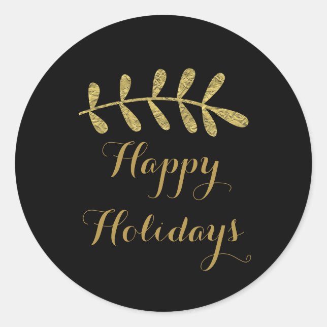 Pegatina Redonda Hoja Rustica Dorada Elegante Caída Sencilla Negra (Anverso)