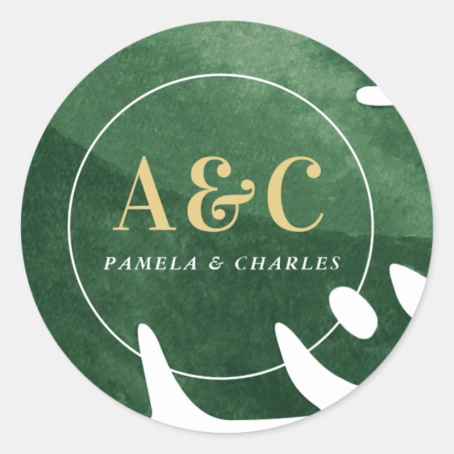 Pegatina Redonda Hoja verde tropical (Anverso)