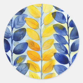 Pegatina Redonda Hojas amarillas y azules