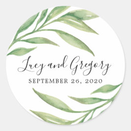 Pegatina Redonda Hojas botánicas acuáticas | Favor de la boda