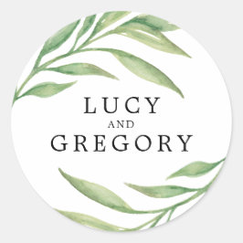 Pegatina Redonda Hojas botánicas acuáticas | Favor de la boda