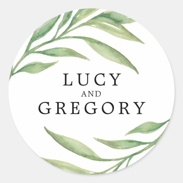 Pegatina Redonda Hojas botánicas acuáticas | Favor de la boda (Anverso)